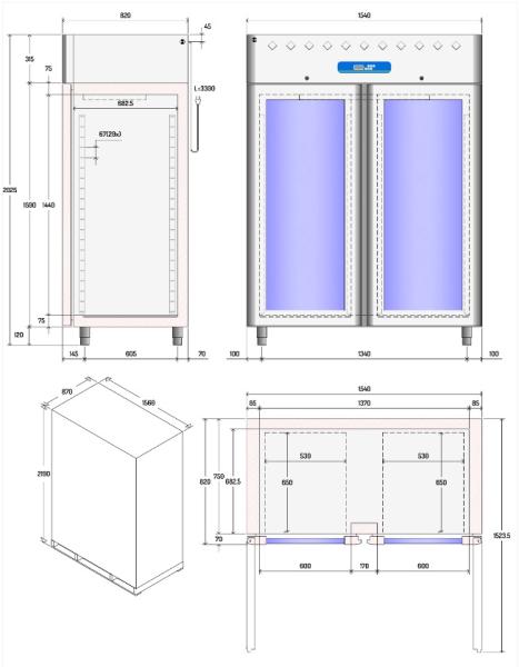 AD2N/H2G-R2 (25) Kühlschrank Umluft 1400 Liter, 2 Glastüren GN 2/1
